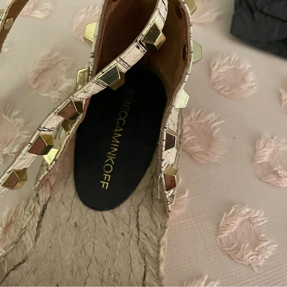 Rebecca Minkoff Espadrille Wraparound Flats Studded white Black Size 6